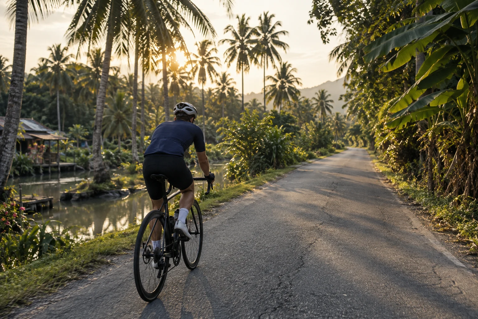 Generated editorial photograph illustrating an outdoor cycling journey